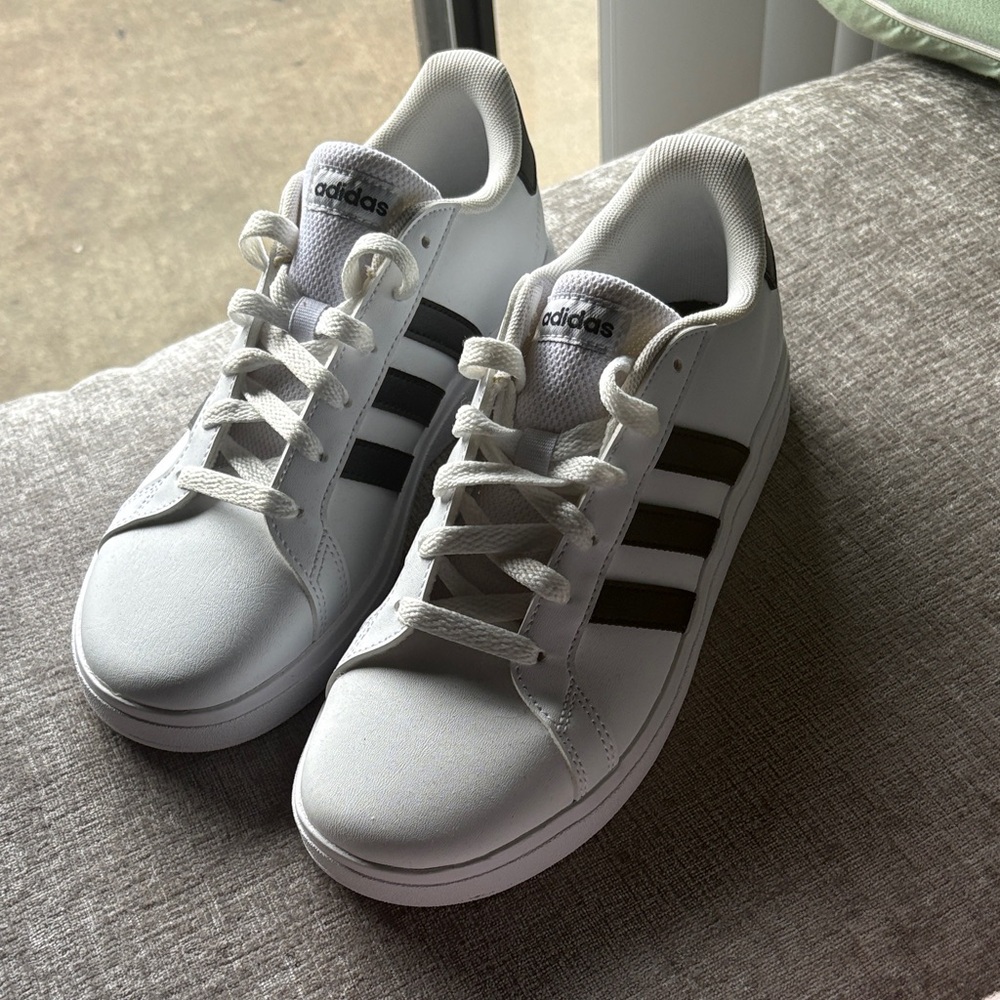 Adidas Classic White Sneakers with Black Stripes